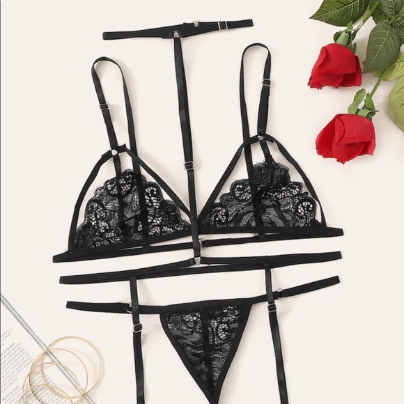 BDSM Lace Harness Garter Lingerie Pure Romance - Picture 2 of 5